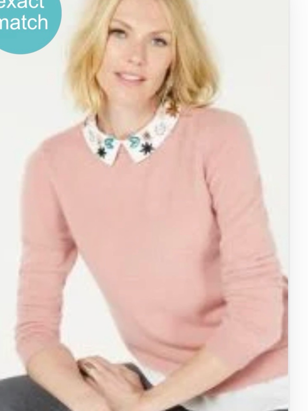 Charter Club 100% Cashmere Layered Look Sweater Pink Beaded Floral Collar